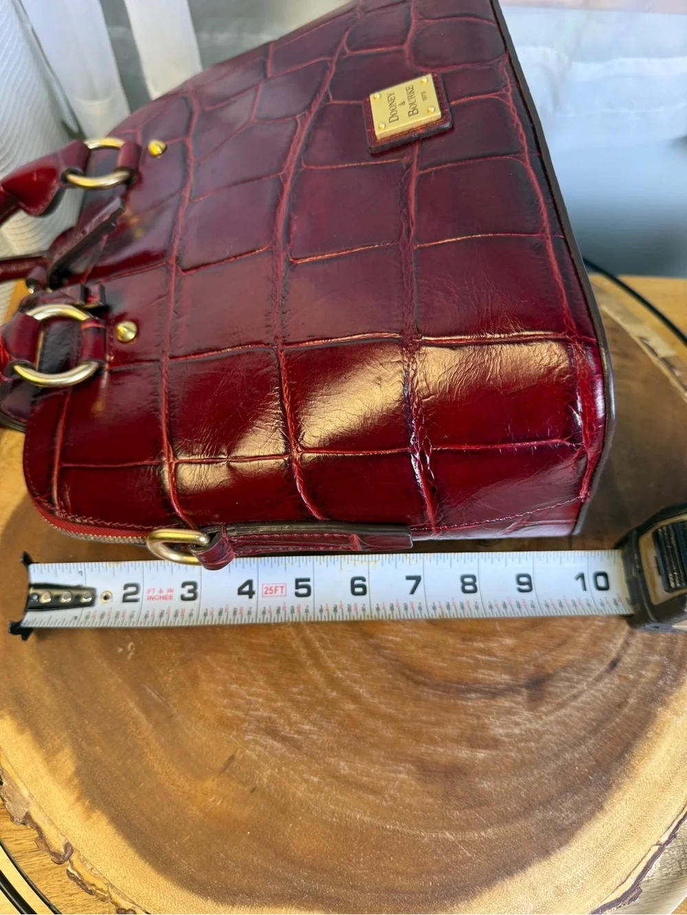 Dooney and Bourke Croco Fino Domed Satchel Bordeaux Burgundy Leather Bag